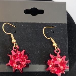 Handcrafted Red Bow Drop Earrings